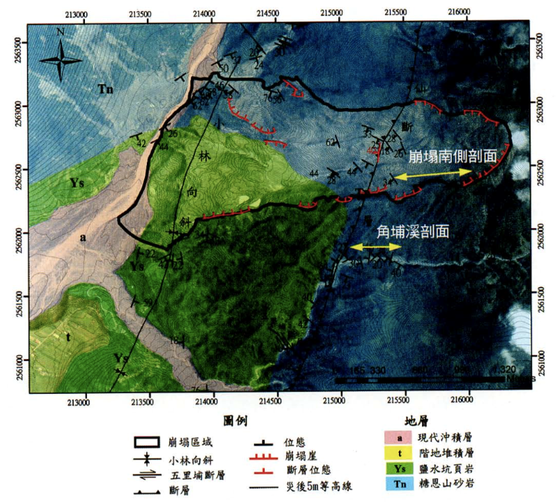 小林村一帶崩塌區域圖。（圖片來源／中央地質調查所謝有忠改繪；引用自李延彥等人，2012）