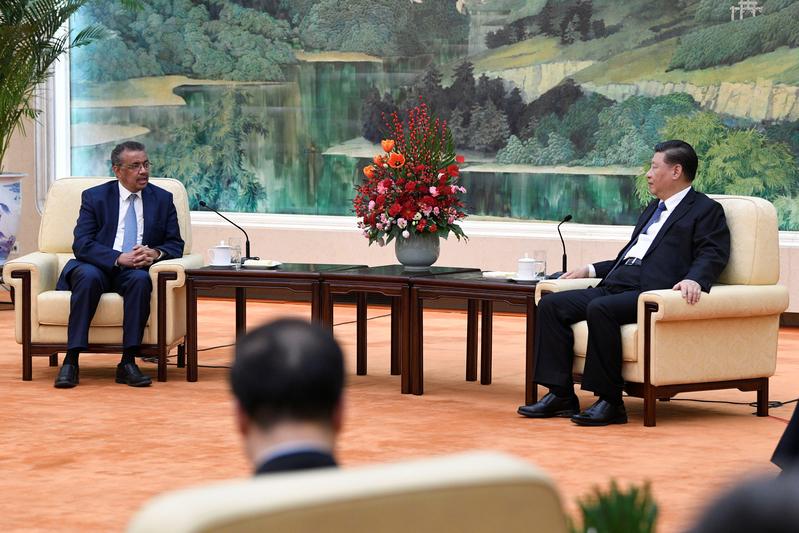 中國國家主席習近平於1月28日在北京會見WHO祕書長譚德塞。（photo credit：REUTERS／達志影像）