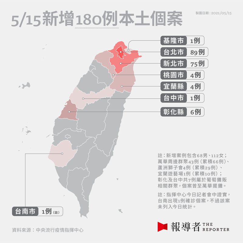 5月15日本土疫情資訊。（設計與資料整理／江世民、柯皓翔）