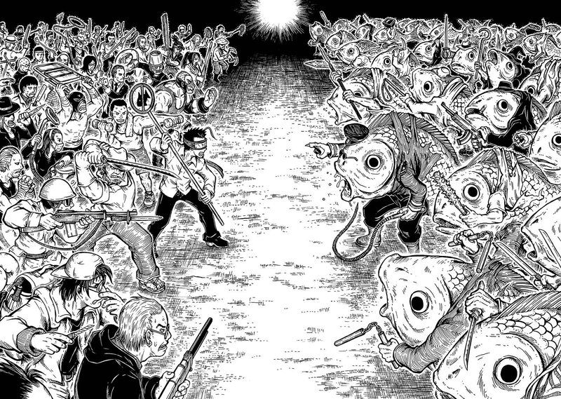 法國出版社Nazca致力尋找精采的亞洲漫畫，繼出版台灣漫畫家李隆杰《怕魚的男人》法文版後，還計畫收齊李隆杰的所有漫畫。《怕魚的男人》描述一個男人從小怕魚而引發的故事。（圖片提供／李隆杰）