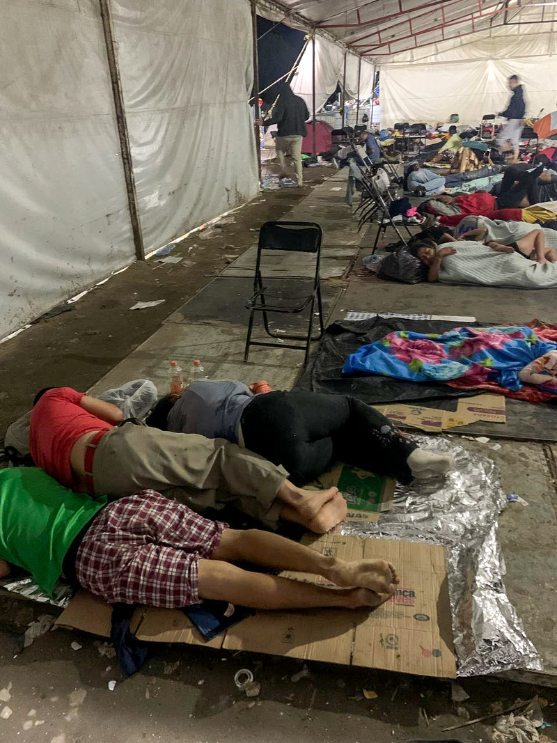 Immigrants rest at one of the camps along the route to the United States. (Credit: interviewees)