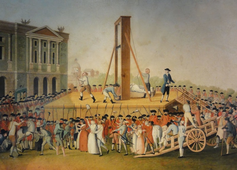 1793年法國革命廣場上，使用斷頭台處決犯人的繪畫。（圖片來源／公共版權／Wikimedia Commons）