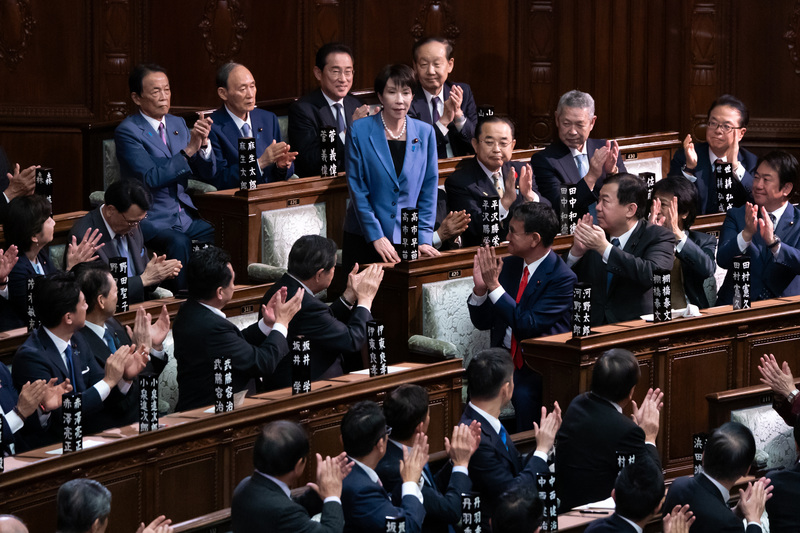 2025年10月21日,日本自民黨黨魁高市早苗在日本參眾議院首相指名選舉中勝出,成為日本憲政史上首位女性首相。(攝影/Tomohiro Ohsumi/Getty Images)