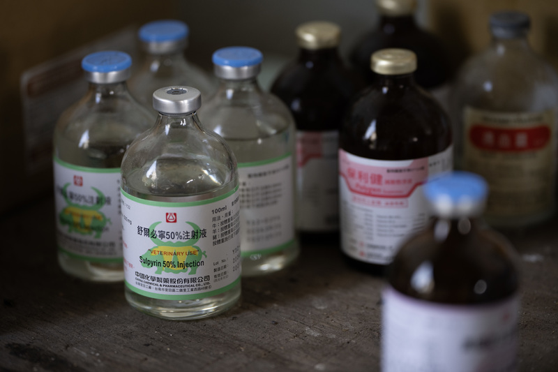 南部一間牧場內存放的抗生素。豬農常會預防性投藥,獸醫師憂心豬隻不見得得到相對應疾病,長期下來導致抗藥性上升。(攝影/楊子磊)