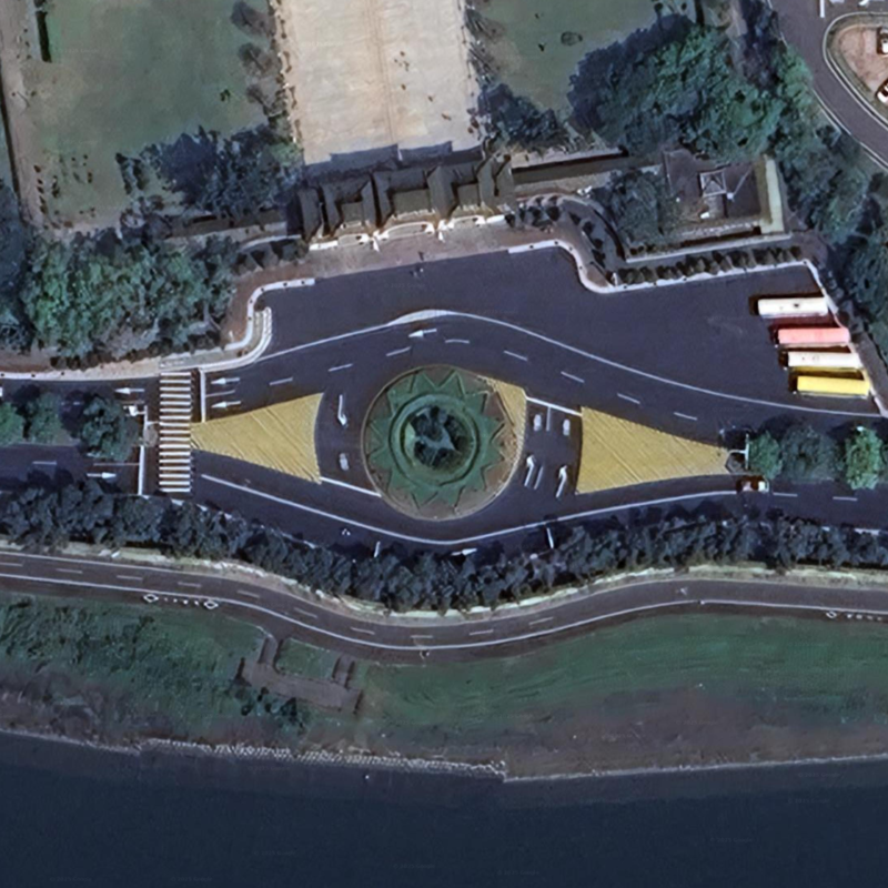 台北市北安路忠烈祠前圓環，具有減速跟迴轉的功能。（資料來源／Google Earth）