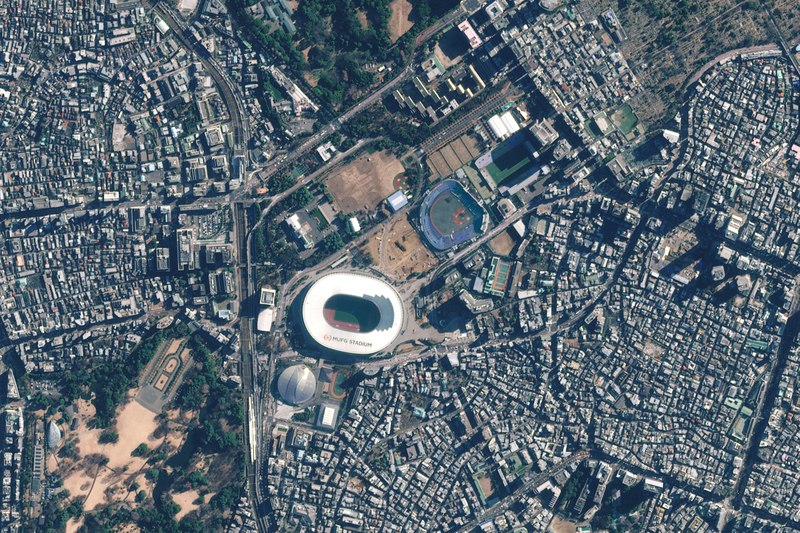 日本東京國立競技場與明治神宮棒球場。（圖片提供／國家太空中心）