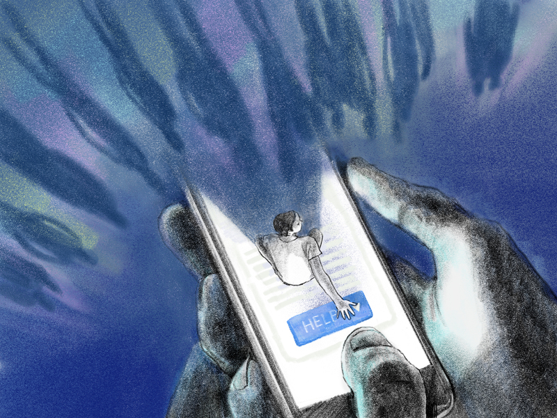 風險防範式的性平教育，讓受害者錯誤歸因，誤以為受暴是因為沒有保護好自己，而社會譴責受害者的聲音，也在他們心中內化，影響求助決策。（插畫／陳靖宜）