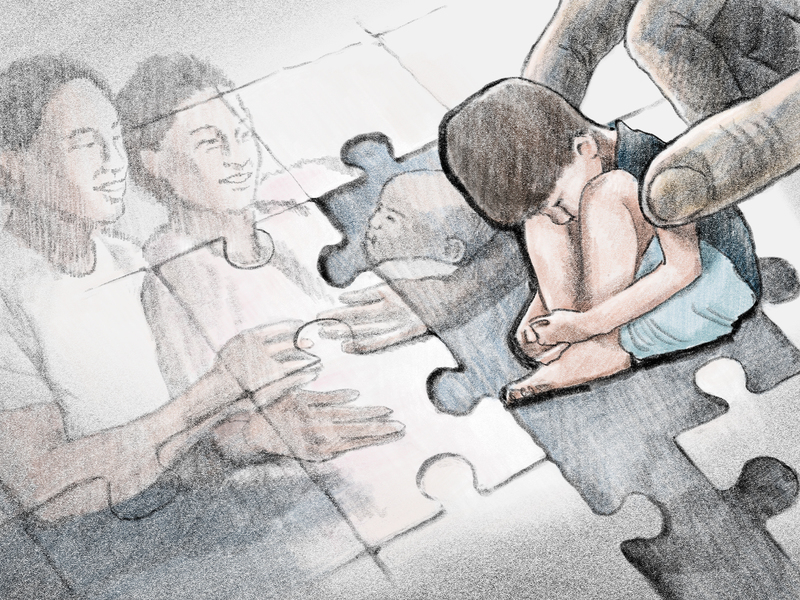 出養童的需求與收養人的期待，猶如錯位的拼圖，導致雙方都在系統中等待。（插畫／陳靖宜）